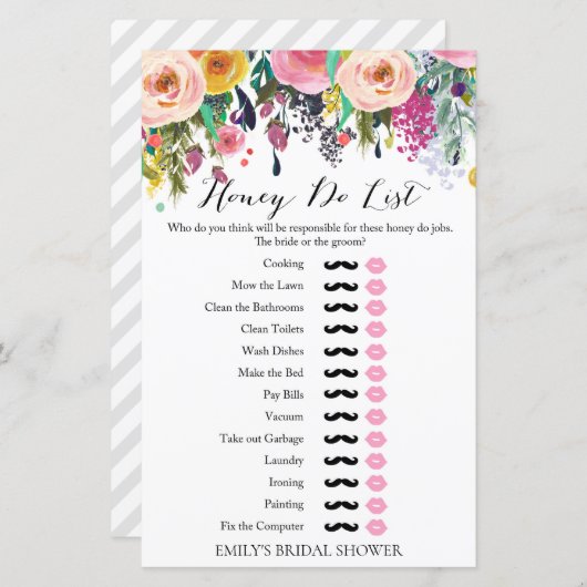 Garden Vrijgezellenfeest Game Honey Do List (Voorkant / Achterkant)