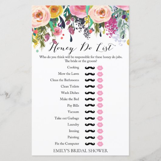 Garden Vrijgezellenfeest Game Honey Do List (Voorkant)