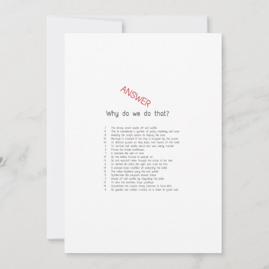 Garden Vrijgezellenfeest Game w antwoord 5x7 forma Kaart (Achterkant)