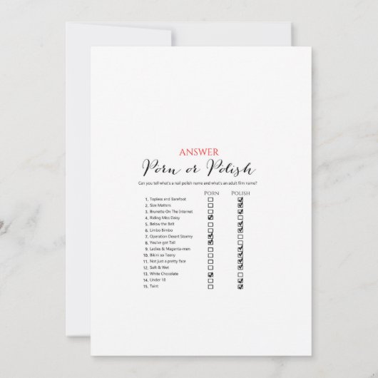 Garden Vrijgezellenfeest Game w antwoord 5x7 forma Kaart (Achterkant)