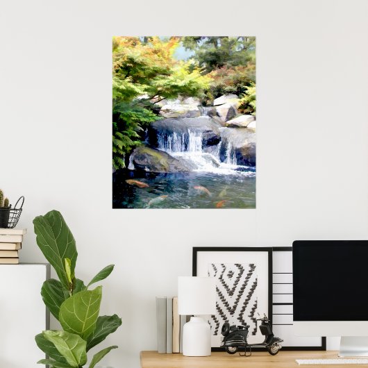 Garden Waterfall met Koi Pond Poster (Thuiskantoor)