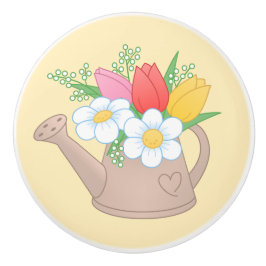 Garden Watering can met Flowers on Yellow Keramische Knop