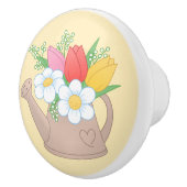 Garden Watering can met Flowers on Yellow Keramische Knop (Rechts)