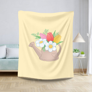 Garden Watering can met Flowers on Yellow Sherpa Deken