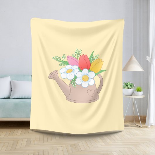 Garden Watering can met Flowers on Yellow Sherpa Deken