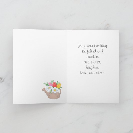Garden Watering Can with Flowers - Happy Birthday Kaart (Binnen)