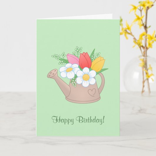 Garden Watering Can with Flowers - Happy Birthday Kaart (Gele Bloem)