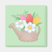 Garden Watering Kan met bloemen op groen Magneet (Voorkant)