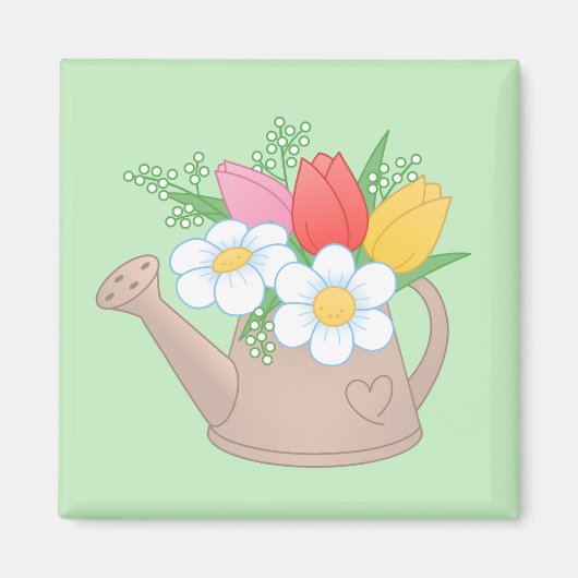 Garden Watering Kan met bloemen op groen Magneet (Voorkant)