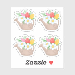 Garden Watering kan met bloemen, set 4 Sticker