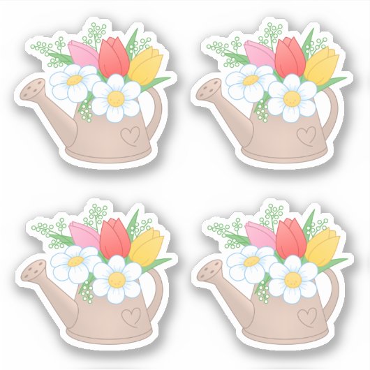 Garden Watering kan met bloemen, set 4 Sticker (Voorkant)