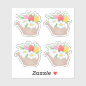 Garden Watering kan met bloemen, set 4 Sticker (Vel)