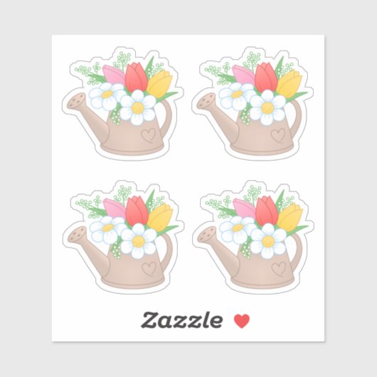 Garden Watering kan met bloemen, set 4 Sticker (Vel)