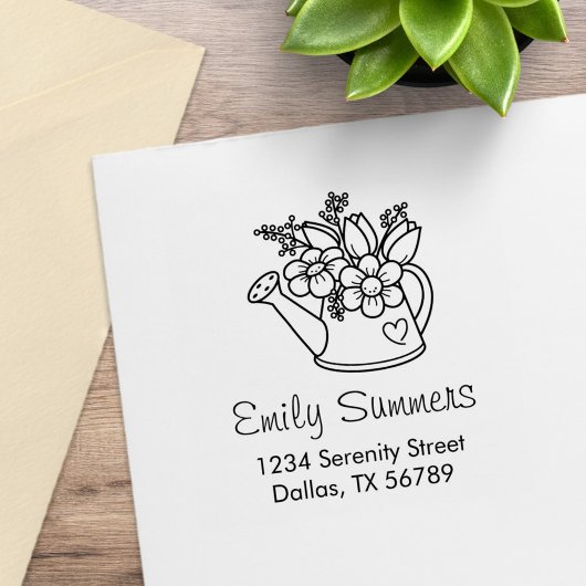 Garden Watering kan met Flowers Address Rubberstempel