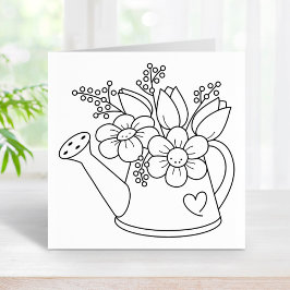 Garden Watering kan met Flowers Coloring Page Rubberstempel
