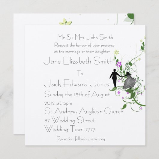 Garden Wedding Bride en Groom Custom Invitations Kaart (Voorkant / Achterkant)