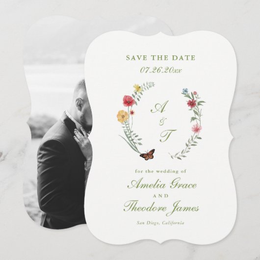 Garden Wedding Die Cut Save the Date Card Kaart (Voorkant / Achterkant)