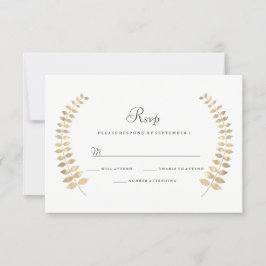 Garden Wedding Golden Leaf Wreath RSVP Kaartje
