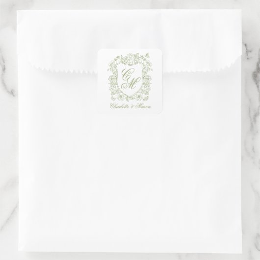 Garden Wedding Sage Green Monogram Crest Sticker (Tas)