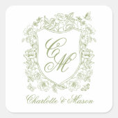 Garden Wedding Sage Green Monogram Crest Sticker (Voorkant)