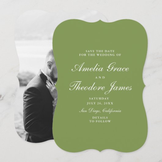 Garden Wedding Save the Date Die-Cut Green Kaart (Voorkant / Achterkant)