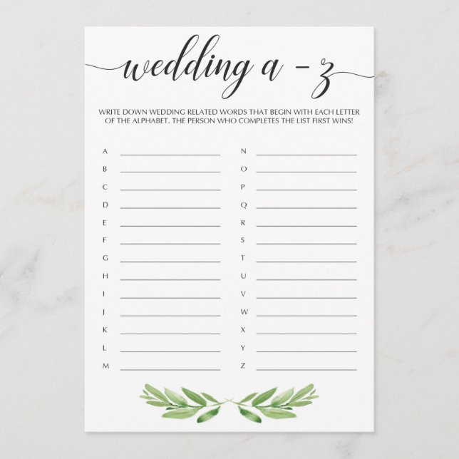 Garden Wedding Shower Wedding Alphabet Game (Voorkant)