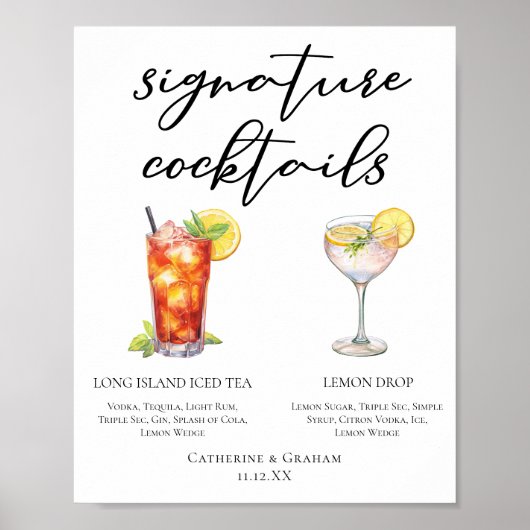 Garden Wedding Signature Cocktails Menu Poster (Voorkant)