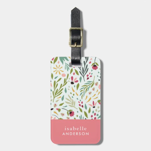 Garden Whimsy Floral gepersonaliseerd Bagagelabel (Voorkant verticaal)