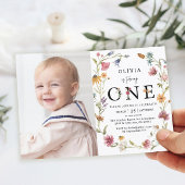 Garden Wildflower 1e verjaardag Fotouitnodiging Kaart