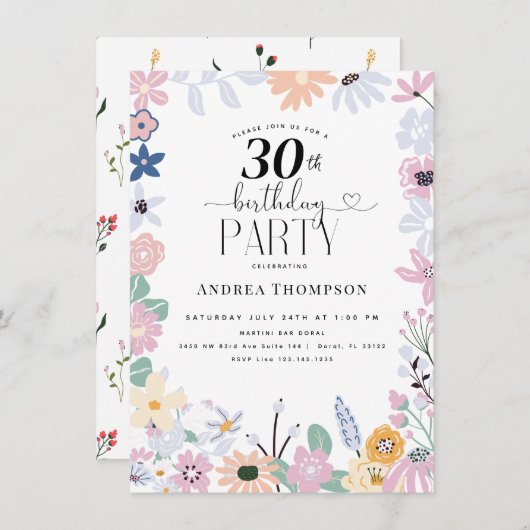Garden Wildflower 30e verjaardag uitnodigingen (Voorkant / Achterkant)
