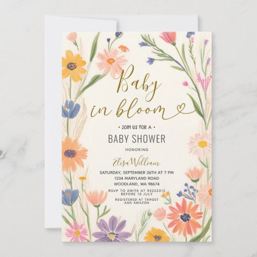 Garden Wildflower Baby in Bloom Invitation Kaart (Voorkant)