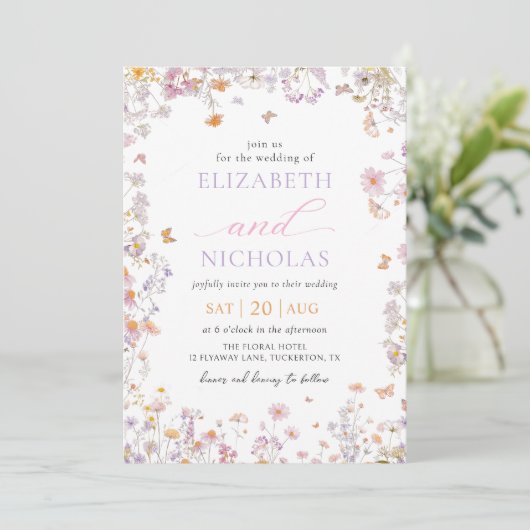 Garden Wildflower bruiloft uitnodiging (Staand voorkant)