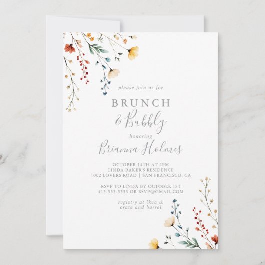 Garden Wildflower Brunch and Bubbly Bridal Shower Kaart (Voorkant)