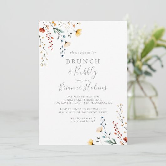 Garden Wildflower Brunch and Bubbly Bridal Shower Kaart (Staand voorkant)