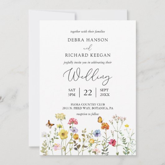 Garden Wildflower Colorful Boho Botanical Wedding Kaart (Voorkant)