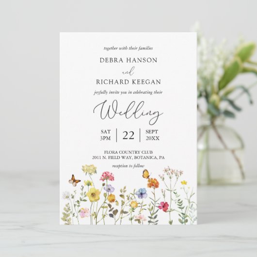 Garden Wildflower Colorful Boho Botanical Wedding Kaart (Staand voorkant)