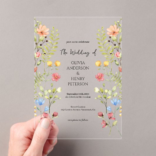 Garden Wildflower Spring Floral Wedding Acryl Uitnodigingen (Insitu (Draagbaar))