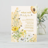 Garden Wildflowers Honingraat Bee Gender Reveal Kaart (Staand voorkant)