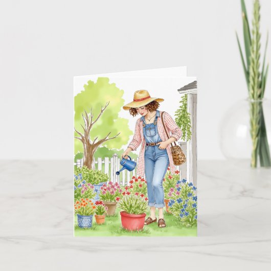 Garden Woman Waterverf Bedankkaart (Voorkant)