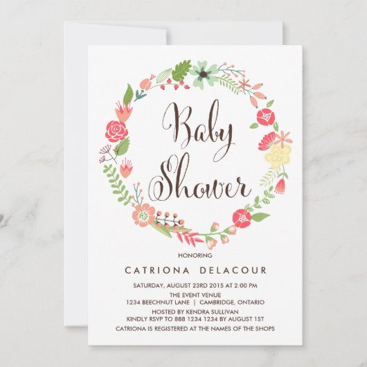  Garden Wreath Baby shower Invitation Kaart (Voorkant)