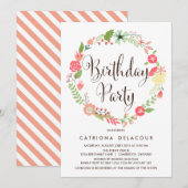 Garden Wreath Birthday Party Invitation Kaart (Voorkant / Achterkant)