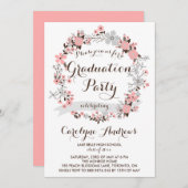 Garden Wreath | Roze en grijze Afstuderen Kaart (Voorkant / Achterkant)