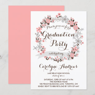 Garden Wreath   Roze en grijze Afstuderen Kaart