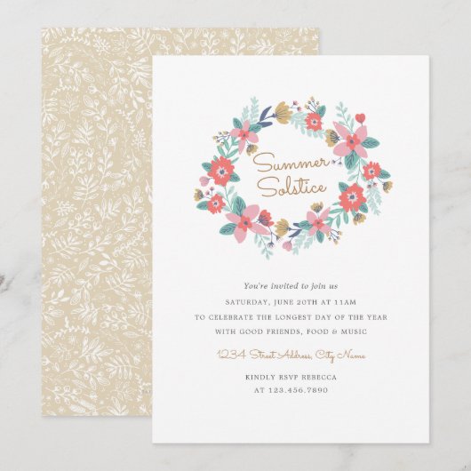 Garden Wreath Summer Solstice Invite Kaart (Voorkant / Achterkant)