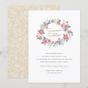 Garden Wreath Summer Solstice Invite Kaart