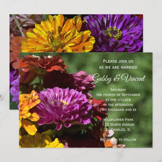 Garden Zinnia Flowers Wedding Kaart (Voorkant / Achterkant)