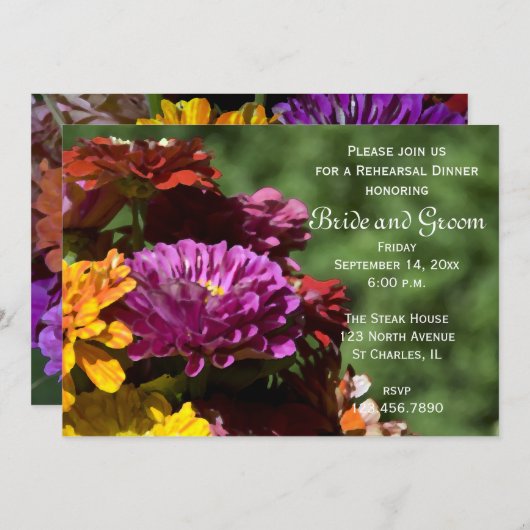 Garden Zinnia Flowers Wedding Rehearsal Dinner Kaart (Voorkant / Achterkant)