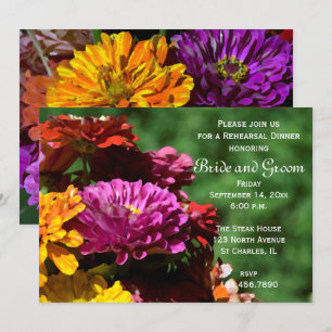 Garden Zinnia Flowers Wedding Rehearsal Dinner Kaart