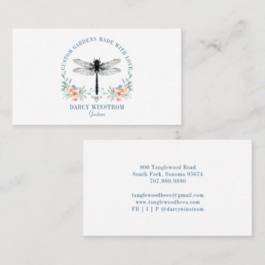 Gardener Dragonfly Floral Visitekaartje (Voorkant / Achterkant)