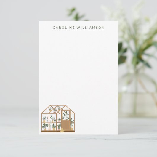 Gardener Greenhouse Illustration Personalized Name Notitiekaartje (Staand voorkant)